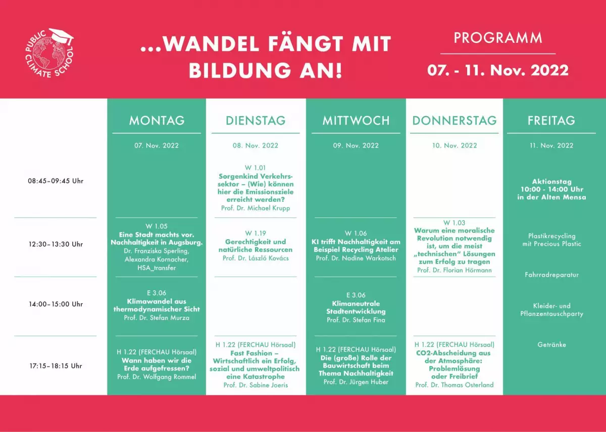 Public Climate School Augsburg – vom 7. bis 11. November 2022